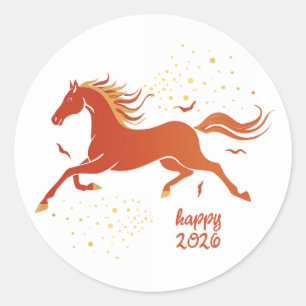Chinesisches Neujahr 2026 Pferd Tinte Neujahr Runder Aufkleber