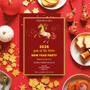 Chinesisches Neujahr 2026 Pferd Tinte Neujahrsfeie Einladung