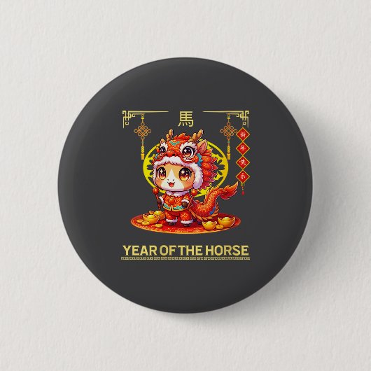 Chinesisches Neujahr 2026 Zodiak Jahr des Pferdes Button (Vorderseite)