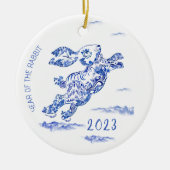Chinesisches Neujahr Blaues Weiße Kaninchen 2023 O Keramik Ornament (Vorne)