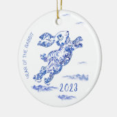 Chinesisches Neujahr Blaues Weiße Kaninchen 2023 O Keramik Ornament (Links)