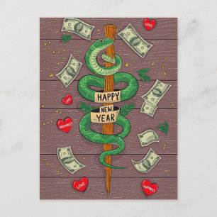 Chinesisches Neujahr der Holzschlange 2025 Postkar Postkarte