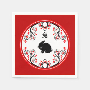 Chinesisches Neujahr der Kaninchen und Roten Blüte Serviette