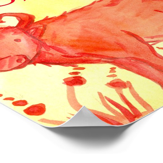 Chinesisches Neujahr der Ox-Aquarellbilder Poster (Ecke)