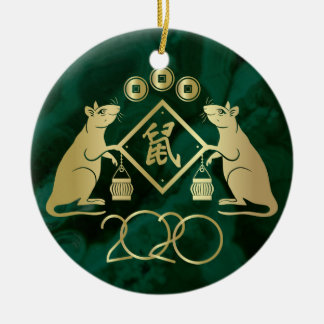 Chinesisches Neujahr der Rat - Malachite und Gold Keramik Ornament