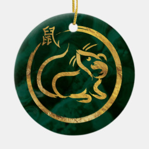 Chinesisches Neujahr der Rat - Malachite und Gold Keramik Ornament