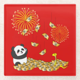 Chinesisches Neujahr der Schlange 2025 Panda Glasuntersetzer