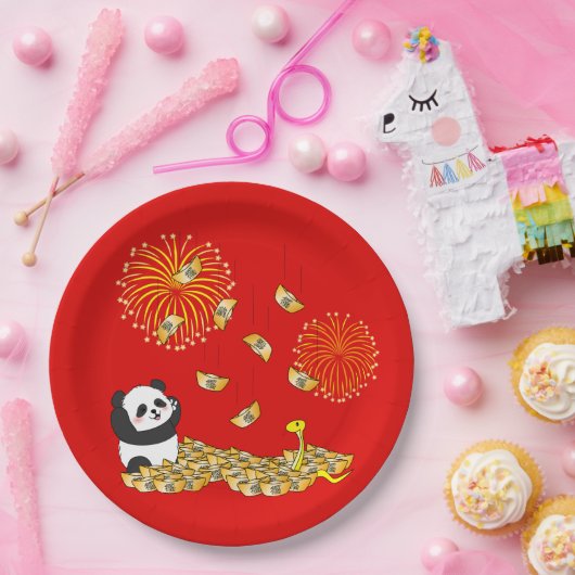 Chinesisches Neujahr der Schlange 2025 Panda Pappteller (Party)