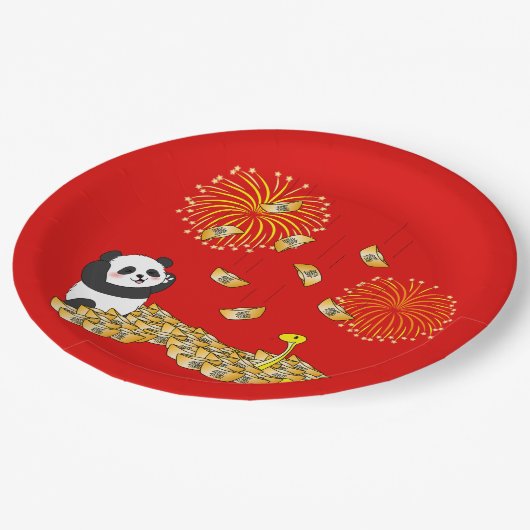 Chinesisches Neujahr der Schlange 2025 Panda Pappteller (Schrägansicht)