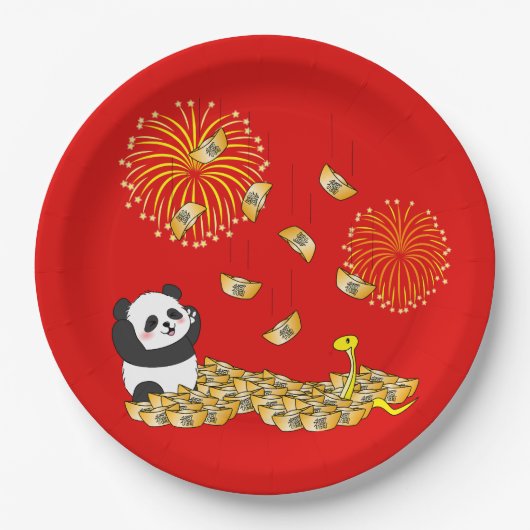 Chinesisches Neujahr der Schlange 2025 Panda Pappteller (Vorderseite)