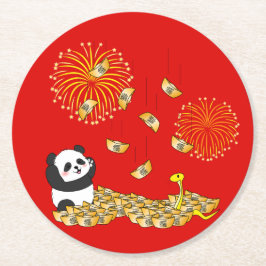 Chinesisches Neujahr der Schlange 2025 Panda Runder Pappuntersetzer