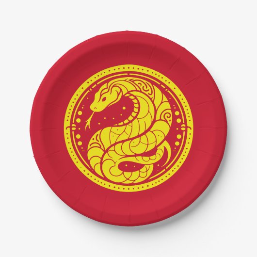 Chinesisches Neujahr der Schlange Traditionelles r Pappteller (Vorderseite)