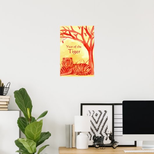 Chinesisches Neujahr der Tiger Wildkatze Rot Poster (Heimbüro)