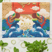 Chinesisches Neujahr des Drachen 2024 Fu-Ideogramm Geschirrtuch (Gefaltet)