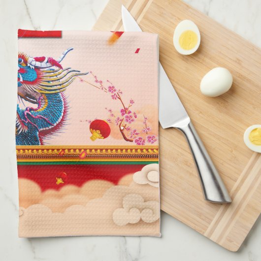 Chinesisches Neujahr des Drachen 2024 Lanterns KT Geschirrtuch (Viertel Falte)