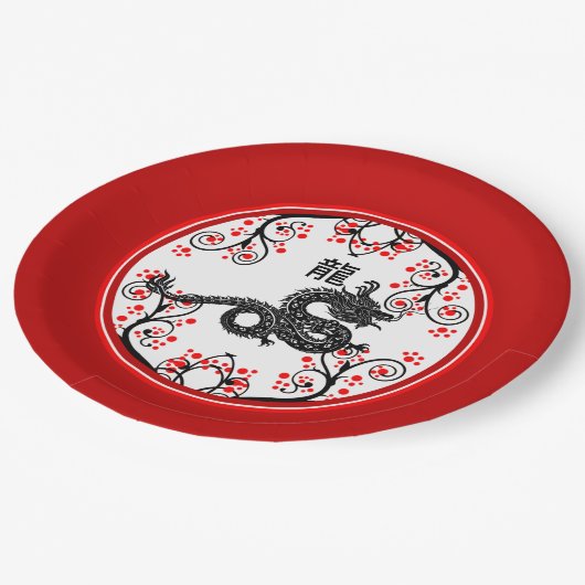 Chinesisches Neujahr des Drachen und der Roten Blü Pappteller (Schrägansicht)