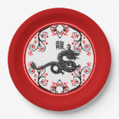 Chinesisches Neujahr des Drachen und der Roten Blü Pappteller (Vorderseite)