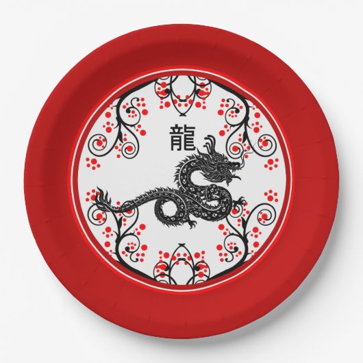 Chinesisches Neujahr des Drachen und der Roten Blü Pappteller (Vorderseite)