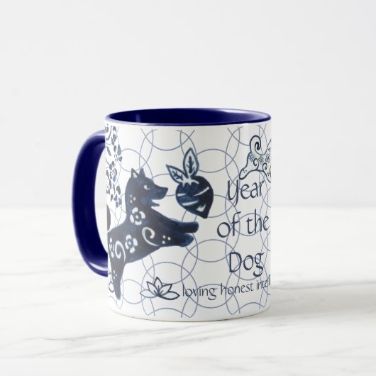 Chinesisches Neujahr des Hundes Blue Zodiac Artist Tasse (Vorderseite Links)