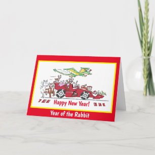 Chinesisches Neujahr des Kaninchen-Rennautos Karte