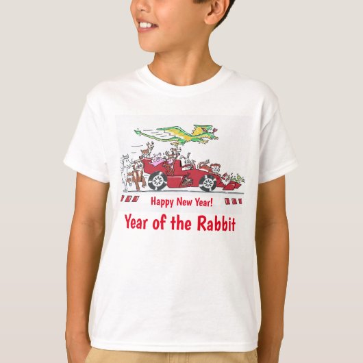 Chinesisches Neujahr des Kaninchen-Rennautos T-Shirt (Vorderseite)