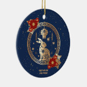 Chinesisches Neujahr des Kaninchens 2023 Blaue gol Keramik Ornament (Rechts)