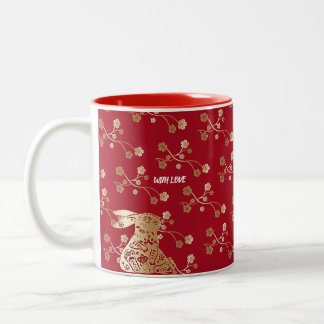 Chinesisches Neujahr des Kaninchens 2023 Red Gold Zweifarbige Tasse