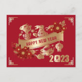 Chinesisches Neujahr des Kaninchens 2023 - Rote Go Postkarte (Vorderseite)