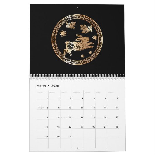 Chinesisches Neujahr des Kaninchens 2023 Schwarze Kalender (Mär 2026)
