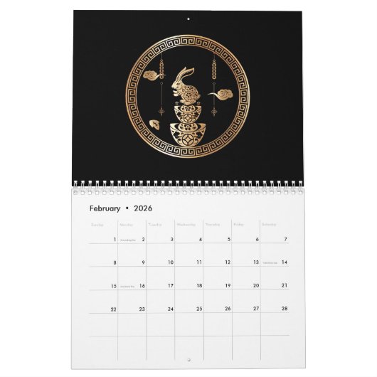 Chinesisches Neujahr des Kaninchens 2023 Schwarze  Kalender (Feb 2026)