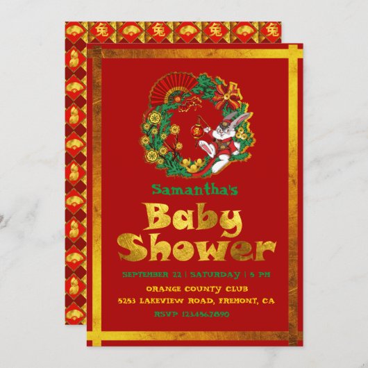 Chinesisches Neujahr des Kaninchens Einladung (Vorne/Hinten)