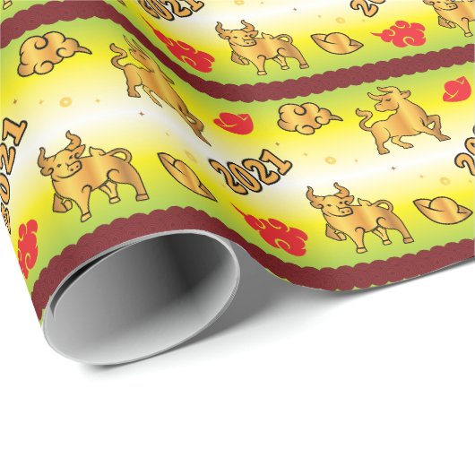 Chinesisches Neujahr des Ochs 2021 Geschenkpapier (Rolleneckpunkt)
