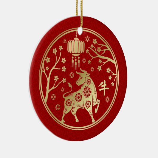 Chinesisches Neujahr des Ochs 2021 Keramik Ornament (Rechts)