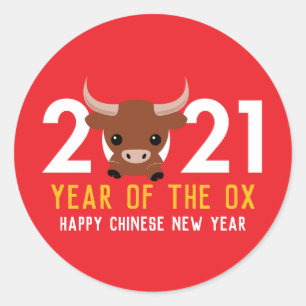 Chinesisches Neujahr des Ox 2021 Runder Aufkleber