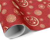 Chinesisches Neujahr des Ox-Musters - Rot und Gold Geschenkpapier (Rolleneckpunkt)