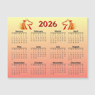 Chinesisches Neujahr des Pferdes 2026 Kalender Magnetkarte