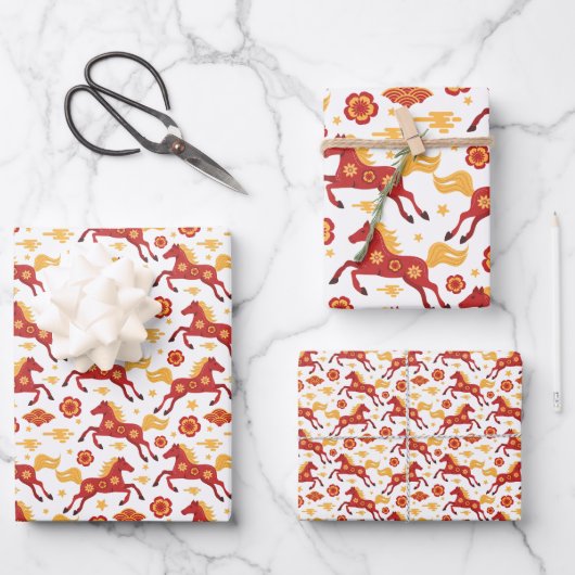 Chinesisches Neujahr des Pferdes Geschenkpapier Set (Vorderseite)