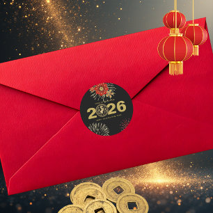 Chinesisches Neujahr des Pferdes Schwarz Gold Runder Aufkleber