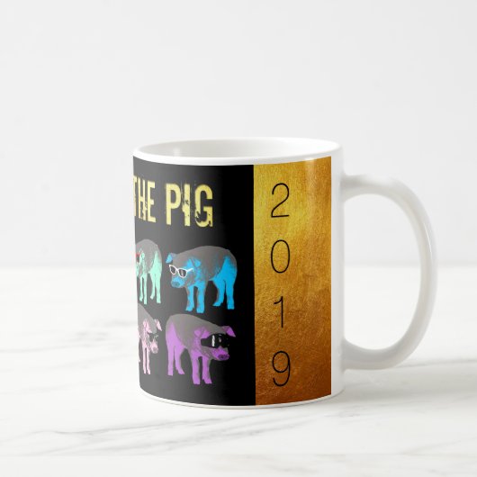 Chinesisches Neujahr des Schweinefleischs Pop Gold Kaffeetasse (Rechts)