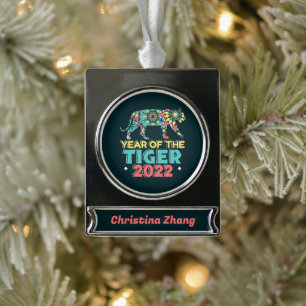 Chinesisches Neujahr des Tiger 2022 - Mandala Banner-Ornament Silber