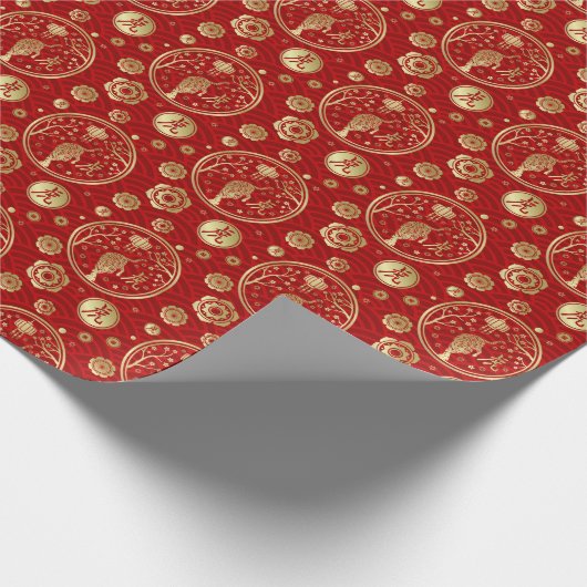 Chinesisches Neujahr des Tigers 2022 - Rot und Gol Geschenkpapier (Ecke)
