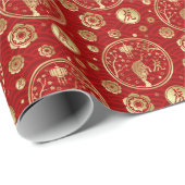 Chinesisches Neujahr des Tigers 2022 - Rot und Gol Geschenkpapier (Rolleneckpunkt)