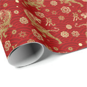 Chinesisches Neujahr des Tigers 2022 - Rot und Gol Geschenkpapier (Rolleneckpunkt)