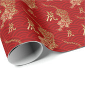 Chinesisches Neujahr des Tigers 2022 - Rot und Gol Geschenkpapier (Rolleneckpunkt)