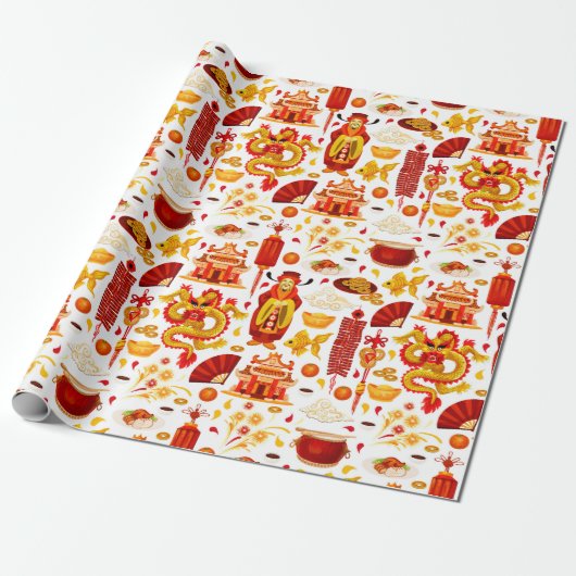 Chinesisches Neujahr Geschenkpapier (Ungerollt)