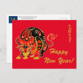 Chinesisches Neujahr, Jahr des Ochsen Postkarte (Vorne/Hinten)