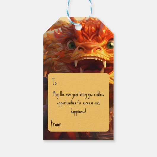 Chinesisches Neujahr mit Holzdrache Geschenkanhänger (Rückseite)