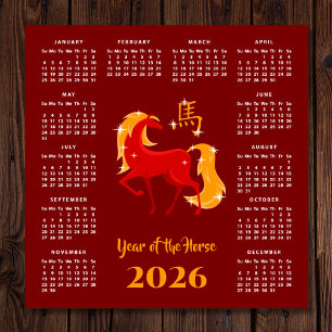 Chinesisches Neujahr Mondjahr Pferd 2026 Kalender  Magnetkarte