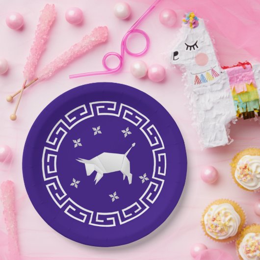 Chinesisches Neujahr Origami Ox & Stars Pappteller (Party)