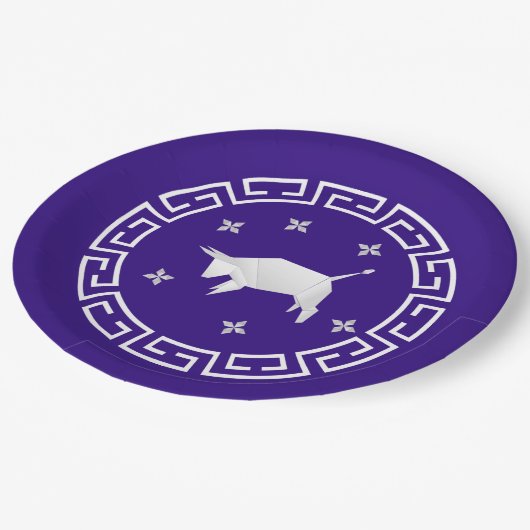 Chinesisches Neujahr Origami Ox & Stars Pappteller (Schrägansicht)